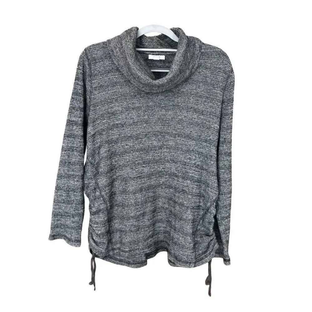 J. Jill Long Sleeve Ruched Cowl Loose Turtleneck Heathered Gray Black XLP